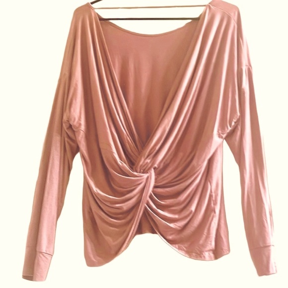 Women’s Very Low Back Long Sleeve Top Soft Comfy Cotton Blend In Pink Blush Sz M - Picture 2 of 3
